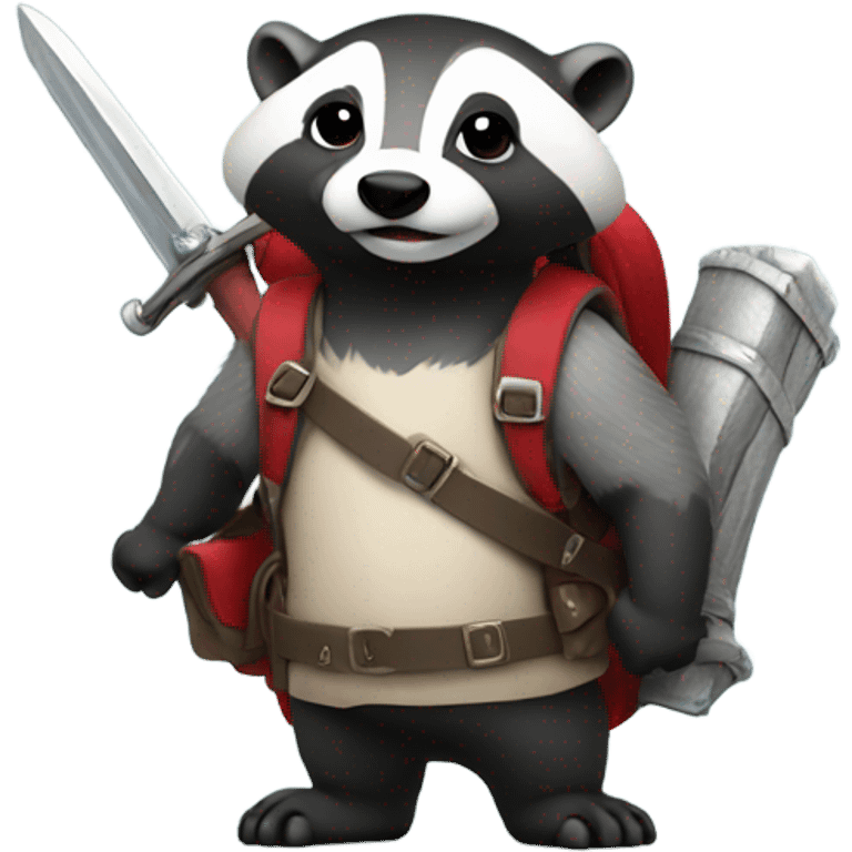 Badger with a sword and backpack emoji