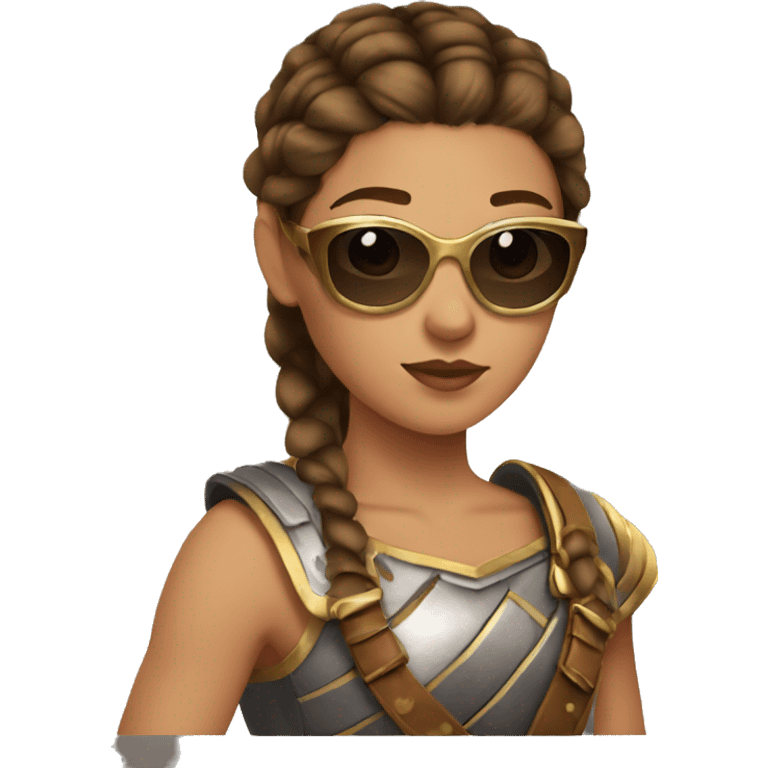 Girl gladiator with French braids, brown hair and sunglasses emoji