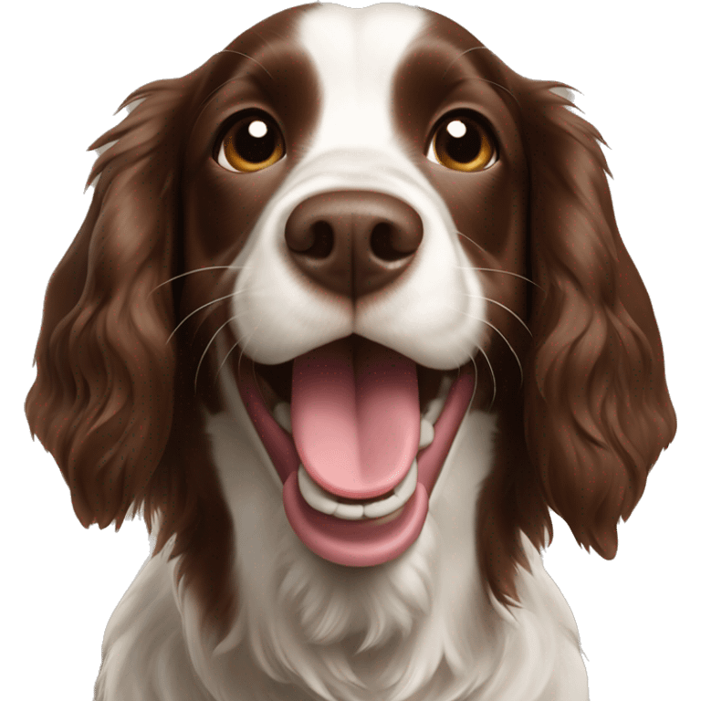 happy brown Springer spaniel with mouth open emoji