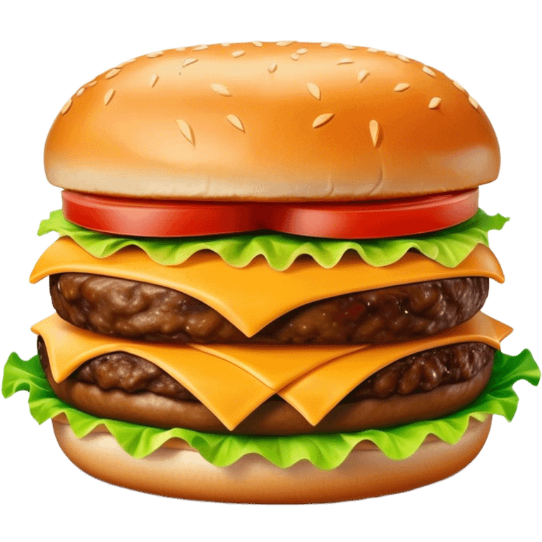 Cinematic Realistic Cheeseburger Dish Emoji, showcasing a juicy burger layered with cheese, lettuce, and tomato on a toasted bun rendered with lifelike detail and vibrant, inviting lighting. emoji