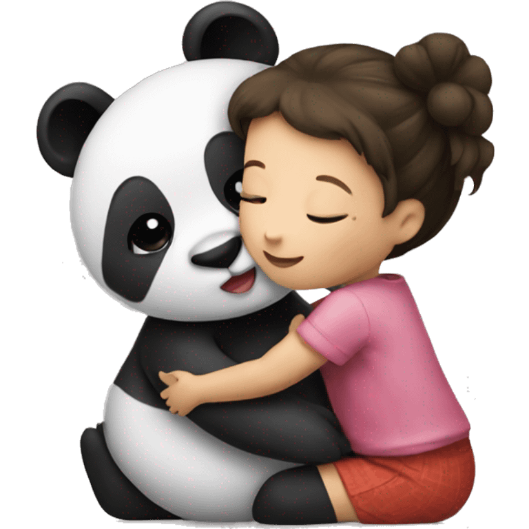 A little girl kissing a panda  emoji