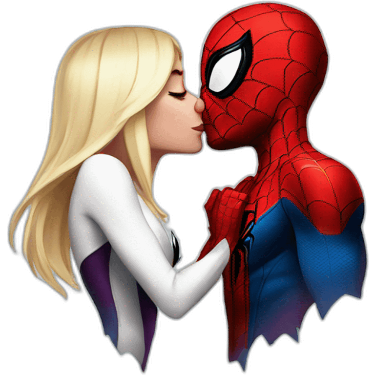 Spiderman and Spider-Gwen kissing emoji