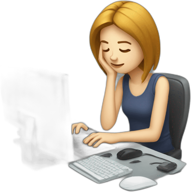 exhausted woman programmer with computer emoji