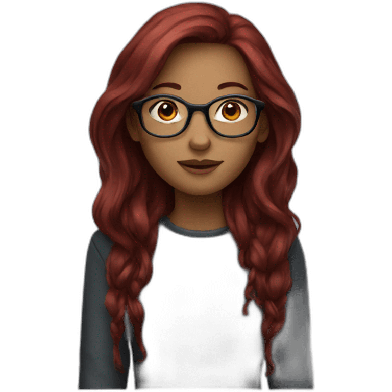 long dark red haired girl with glasses emoji