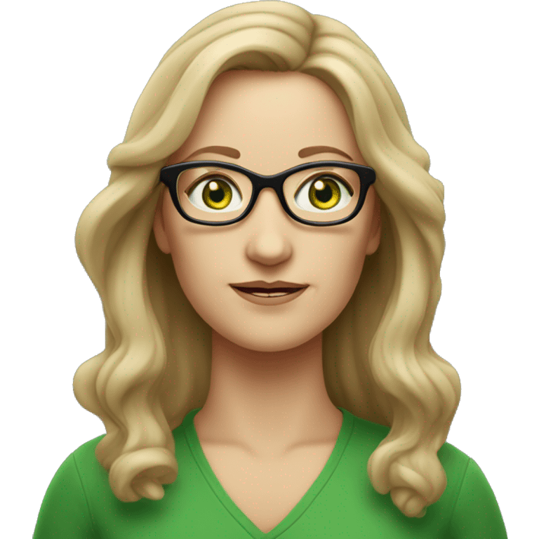 Middle aged white woman long  dark blonde hair green eyes with glasses  emoji