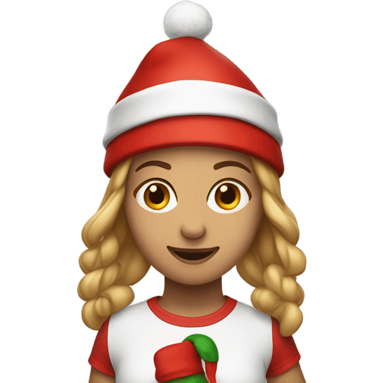 Emoji of a sporty girl in a top and leggings with a red Christmas hat. emoji