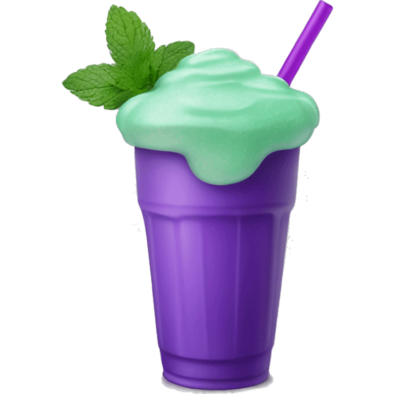 mint green slushy drink in cup, purple straw emoji