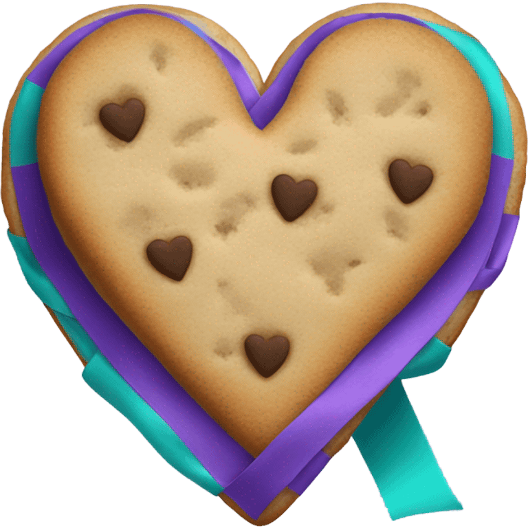 Cookie heart with teal purple awareness ribbon emoji