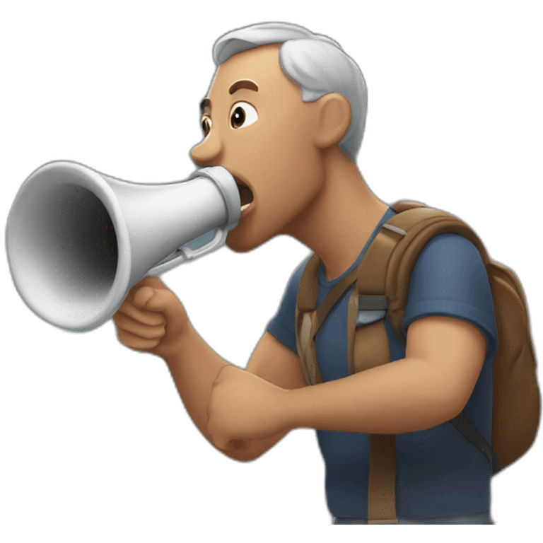 the man who blows the horn against the background of the mountains emoji