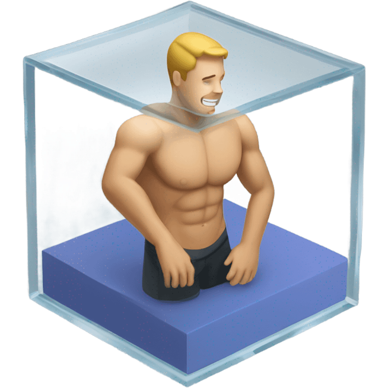 man abs inside a glass cube on a stand isometric view emoji