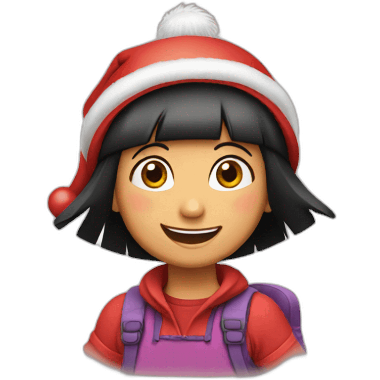 happy dora adventure using a red christmas hat emoji