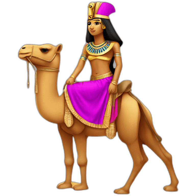 Egyptian pharaon on a camel,pyramids, tanned skin, golden magenta  costume emoji