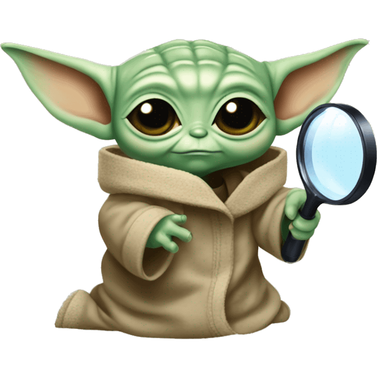 Baby Yoda looks through a magnifying glass emoji