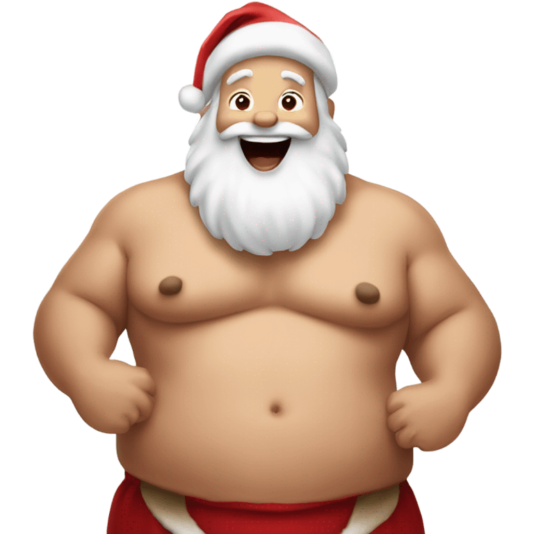 santa holding onto his hairy fat shirtless belly as he laughs emoji