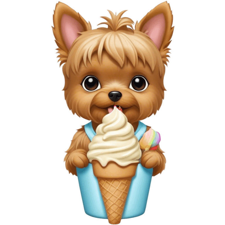 Teacup yorkie eating ice cream emoji