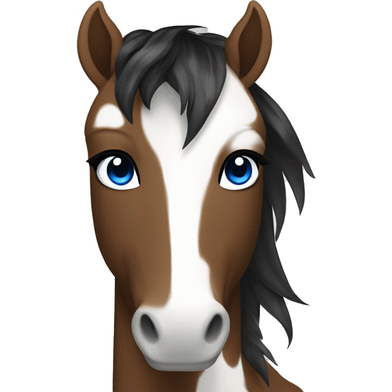 Brown and white spotted pony black hair and blue eyes  emoji