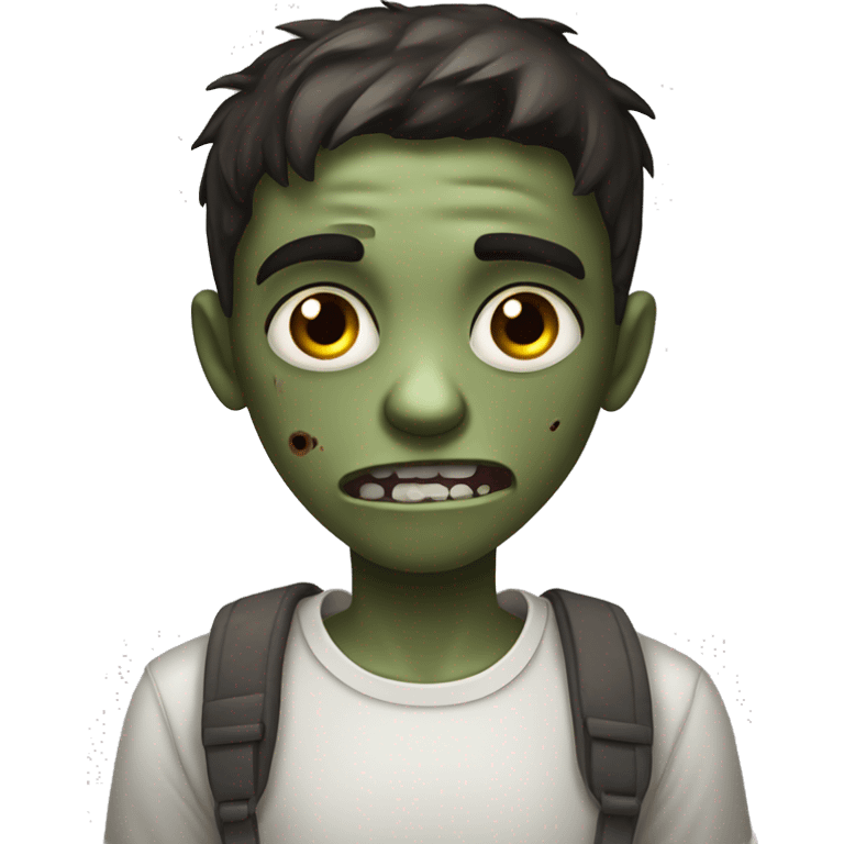 boy zombie teen with scared expression and dark brown hair and white slim shirt emoji