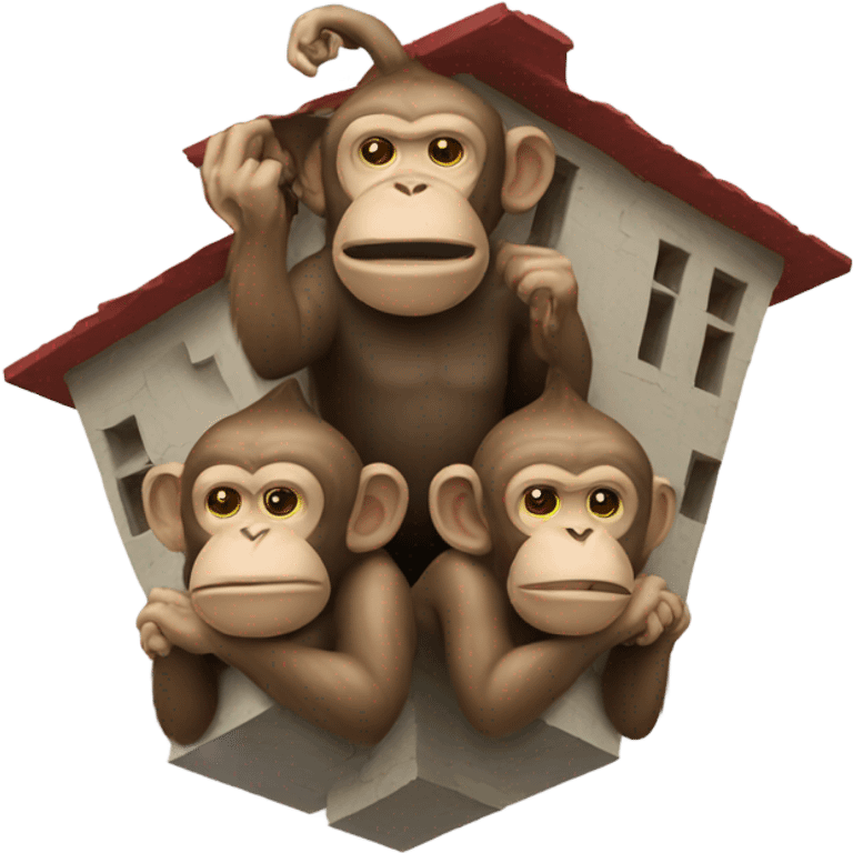 Three monkeys under a house of cards emoji