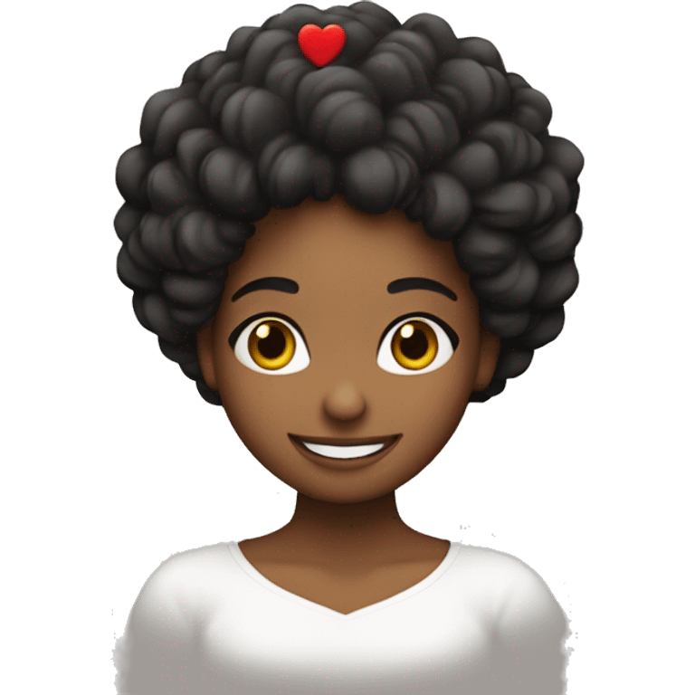 Chica pelo negro rizado con corazones y feliz emoji