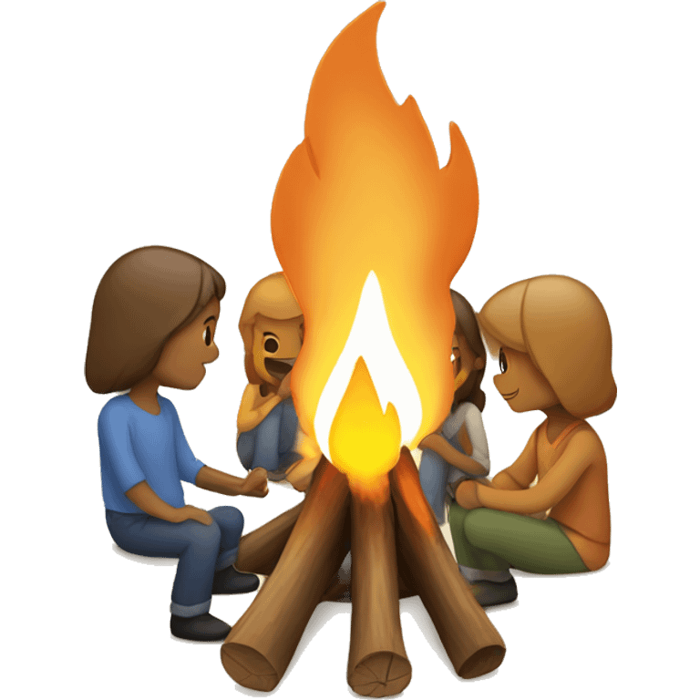 campfire with 3 white people around it emoji