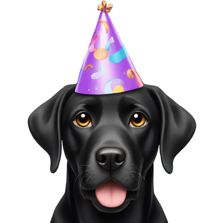 Black lab wearing a birthday hat emoji