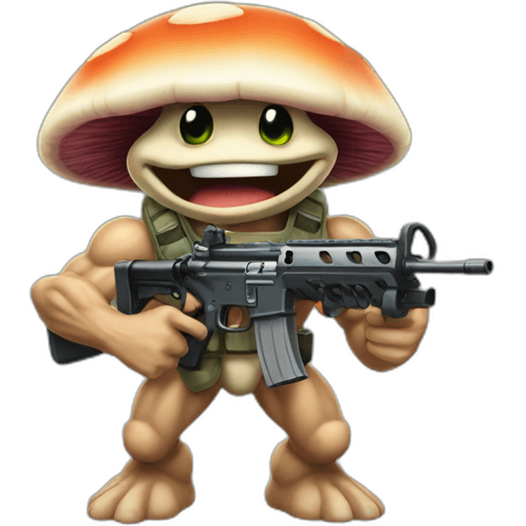 Strong muscles Mushroom turtle with a machine gun emoji