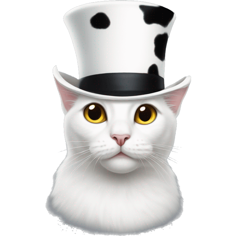 White Cat  with black cow spots in a top hat  emoji