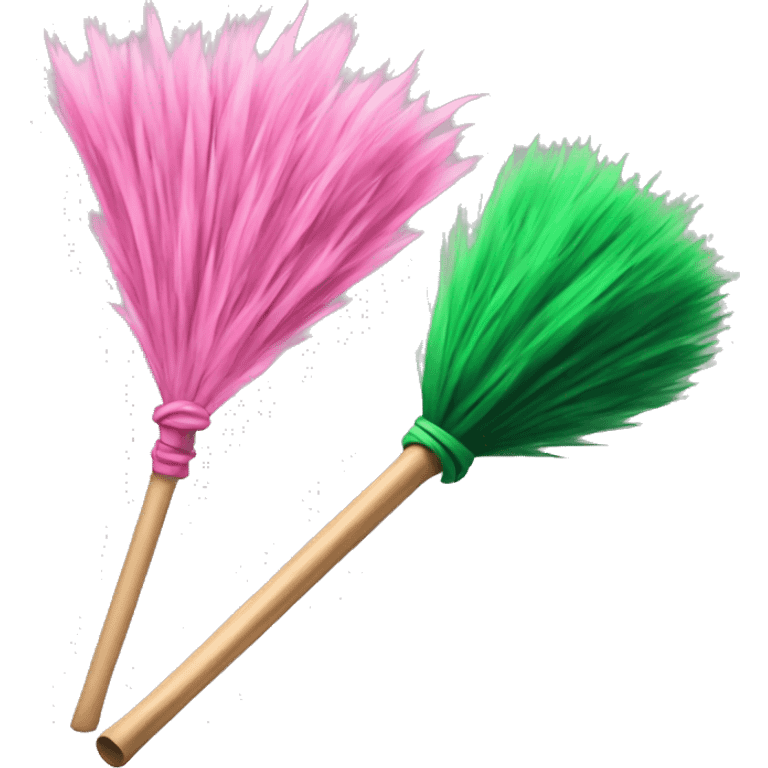 Pink wand duelling a green broom emoji