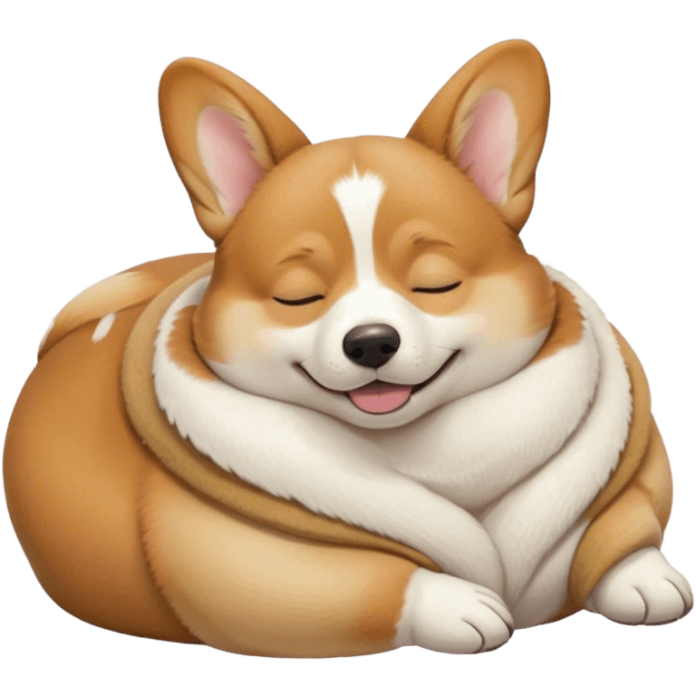 Cinematic Meme-Worthy Chubby Sleeping Corgi Portrait Emoji, Head resting peacefully with a contented smile, showcasing a delightfully chubby build, a luxuriously soft fawn coat with crisp white accents, and those iconic stubby legs, eyes shut in a serene nap, Simplified yet hilariously adorable features, highly detailed, glowing with a soft, drowsy light, high shine, relaxed and utterly lovable, stylized with an air of playful laziness, bright and heartwarming, soft glowing outline, capturing the essence of a comically sleepy Corgi, so meme-worthy it feels like it could instantly become the next viral sensation of adorable slumber! emoji