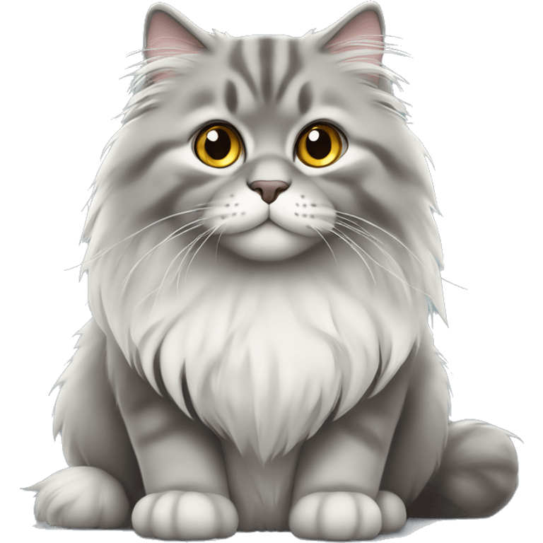 Grey Siberian fluffy cat sitting  emoji