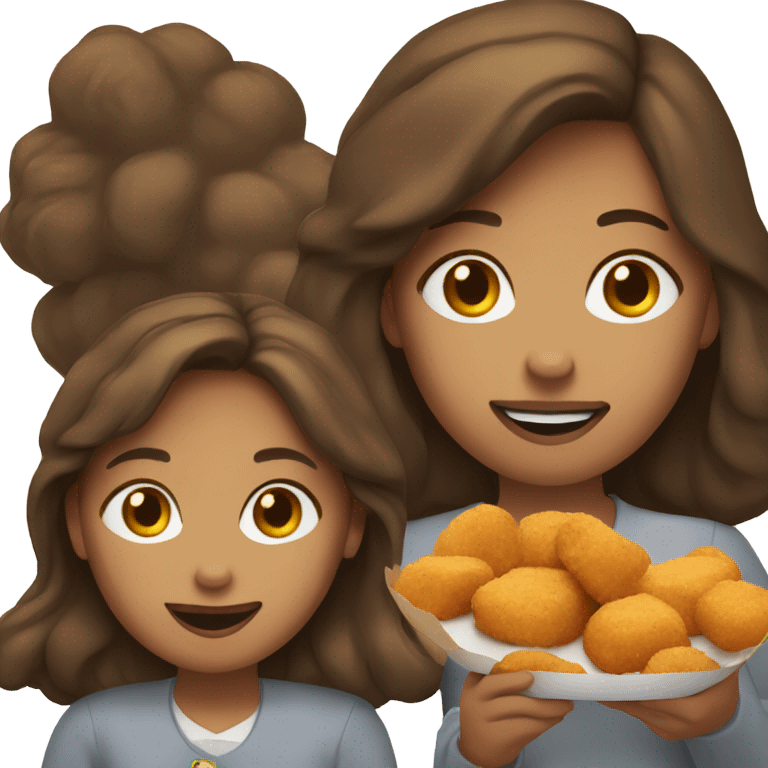 Brown haired girl eating chicken nuggets emoji