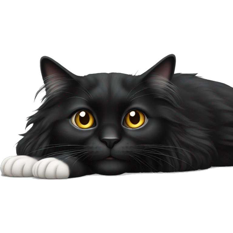 Long haired black cat with white feet emoji