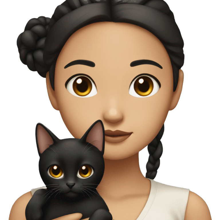  tan Asian girl with a middle part slick back bun holding black cat  emoji