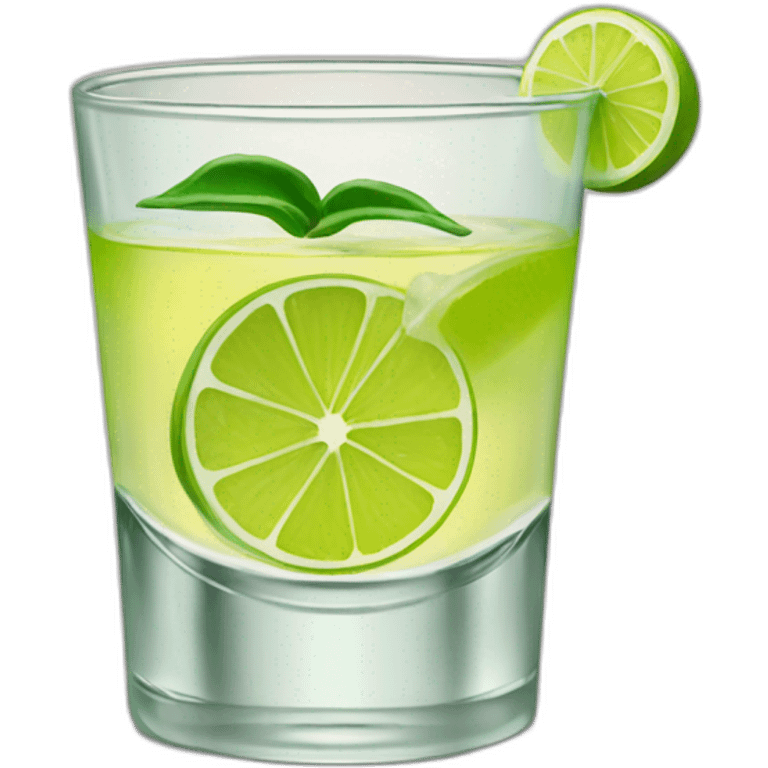 A single tequila shot with green lemon piece on it emoji