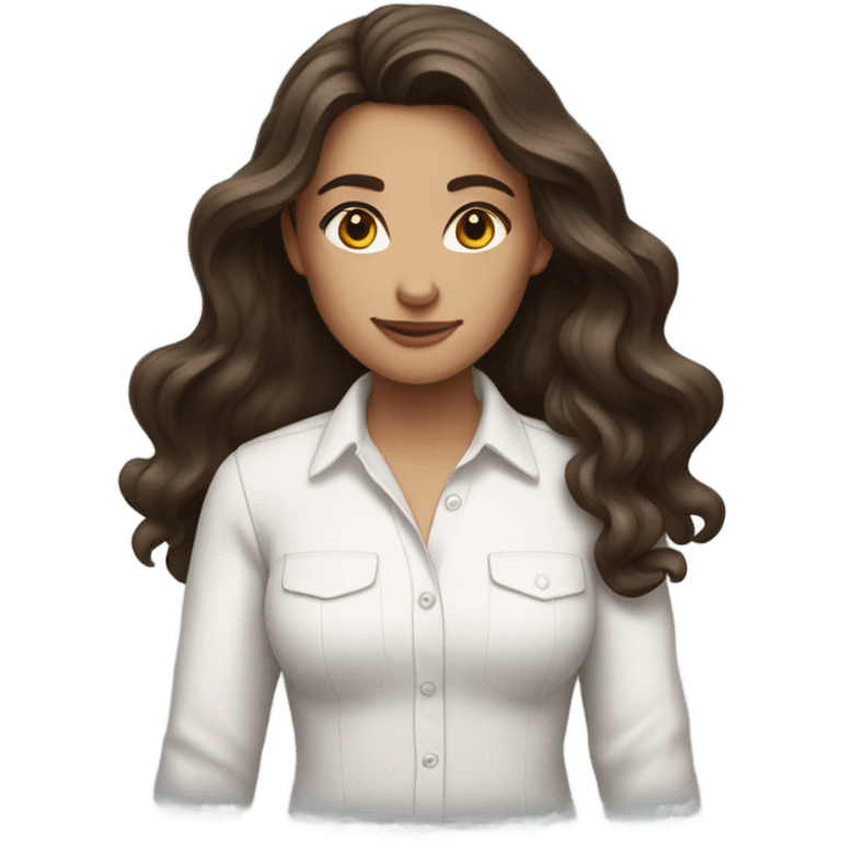 Brunette girl with wavy and long hair with white shirt emoji