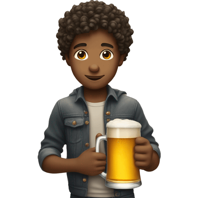 curly boy holding a beer emoji