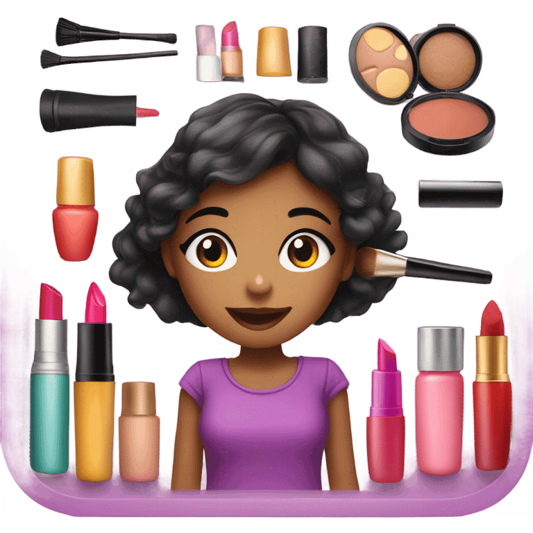 Makeup kit and a girl having fun emoji