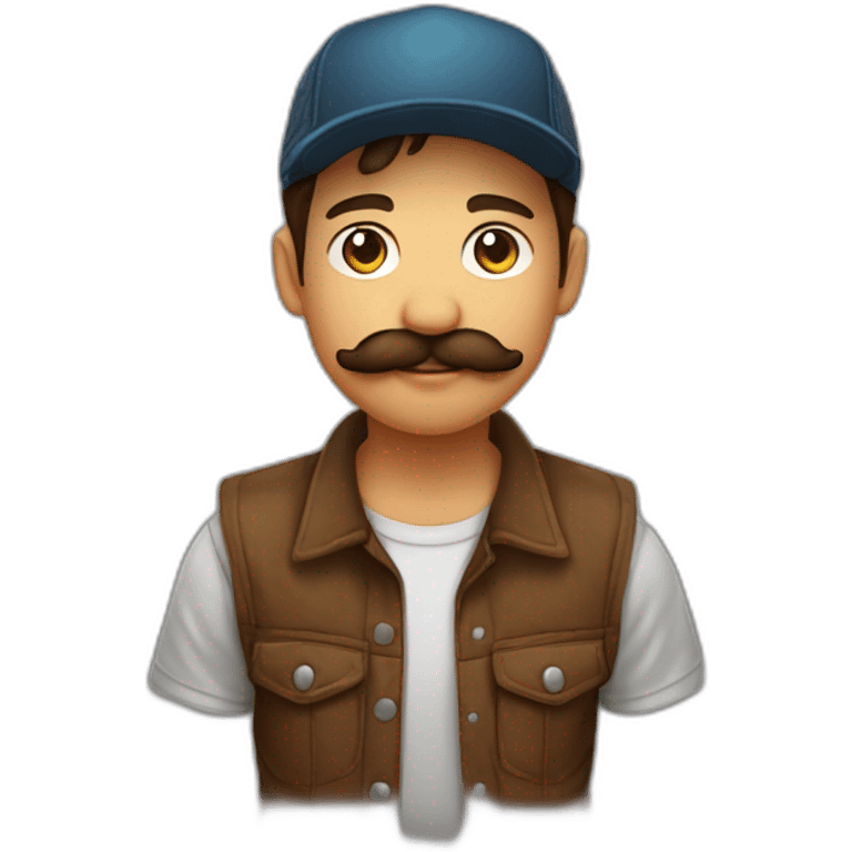 jeune homme brun moustachu avec trucker cap marron emoji