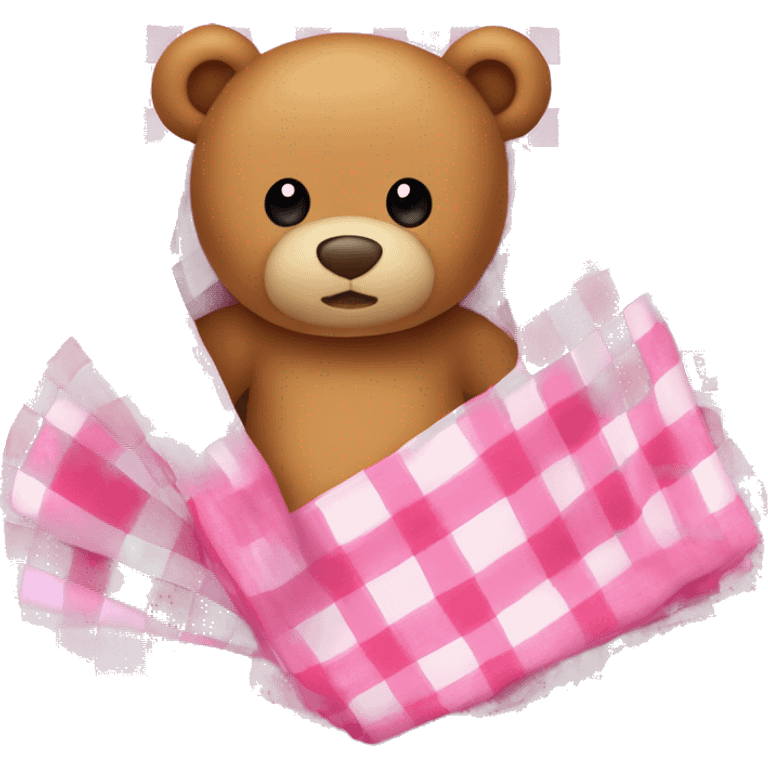 Teddy Bear under a pink plaid blanket  emoji