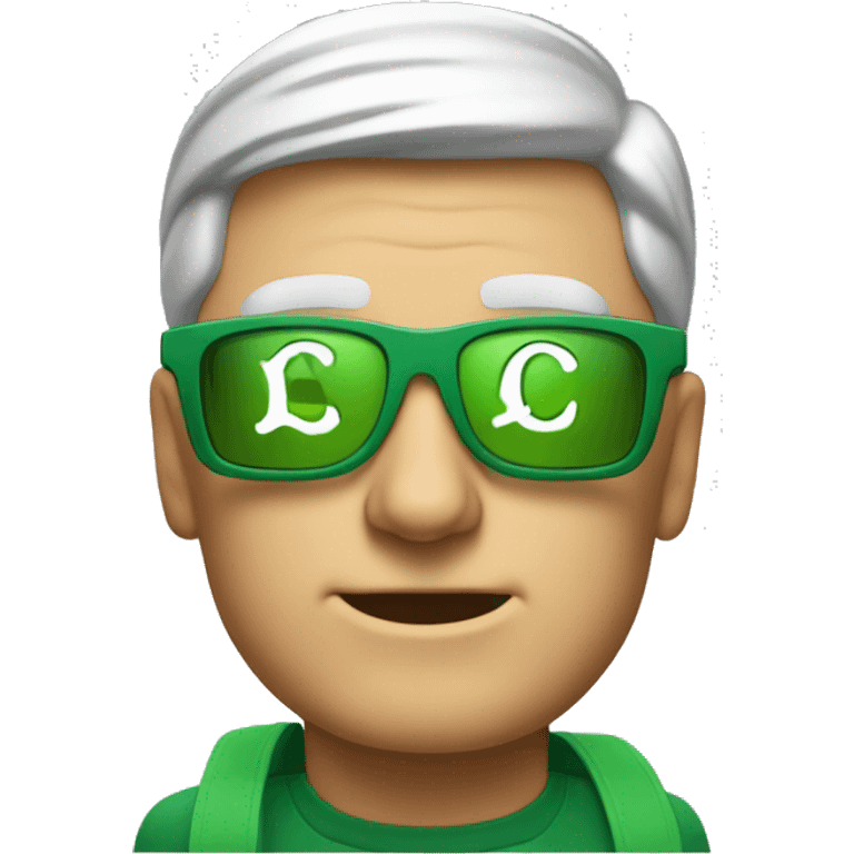 tim cook wearing a green eyeshade with a bag of money in the corner emoji