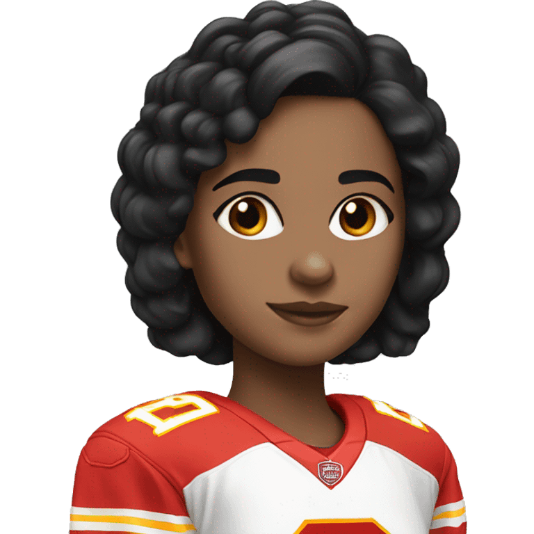 Girl with blue eyes and black hair in chiefs jersey  emoji