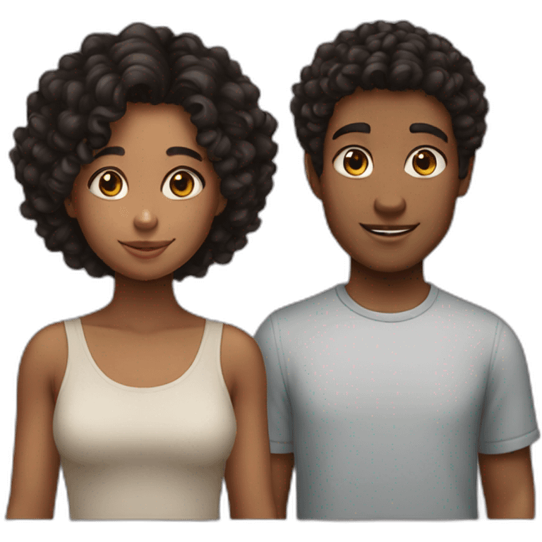 Boy with dark curly hair and girl emoji