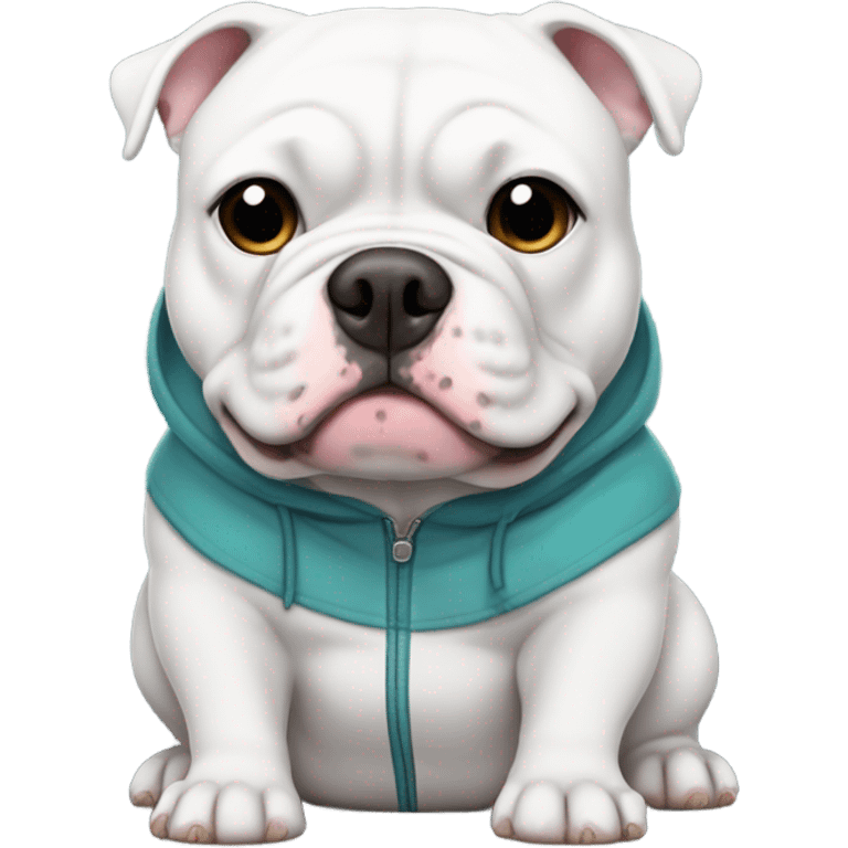 White American bully with grey patch wearing a hoodie  emoji