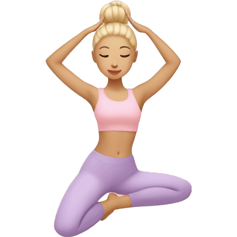 Pastel pink yoga with Asian blond girl emoji