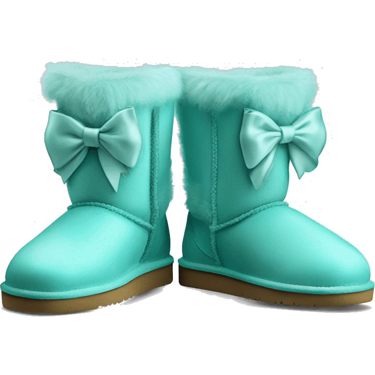 Realistic pair of tiffany blue fur Ugg boots  with ribbon bows. emoji