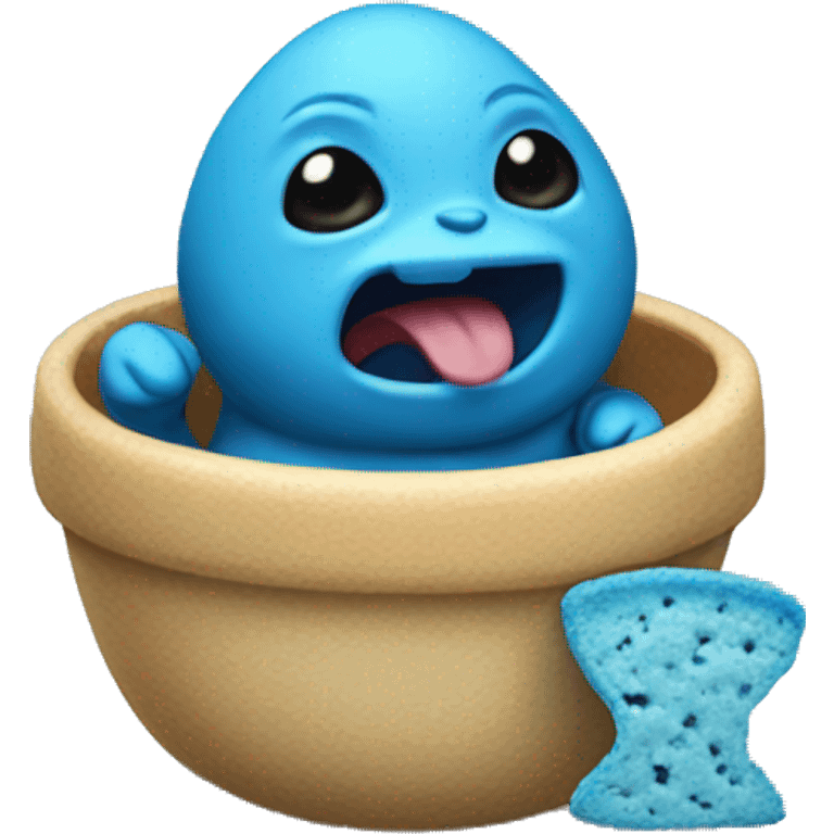 Grogu is eating blue cookie emoji