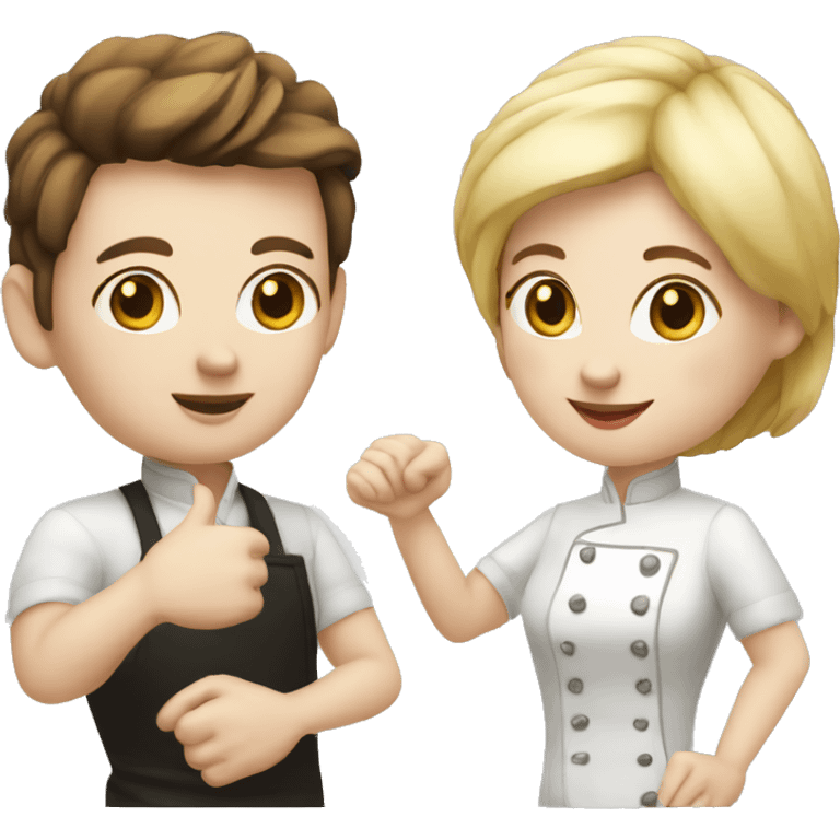 restaurant owner with white skin, and blogger with white skin, shaking hands in great detail emoji