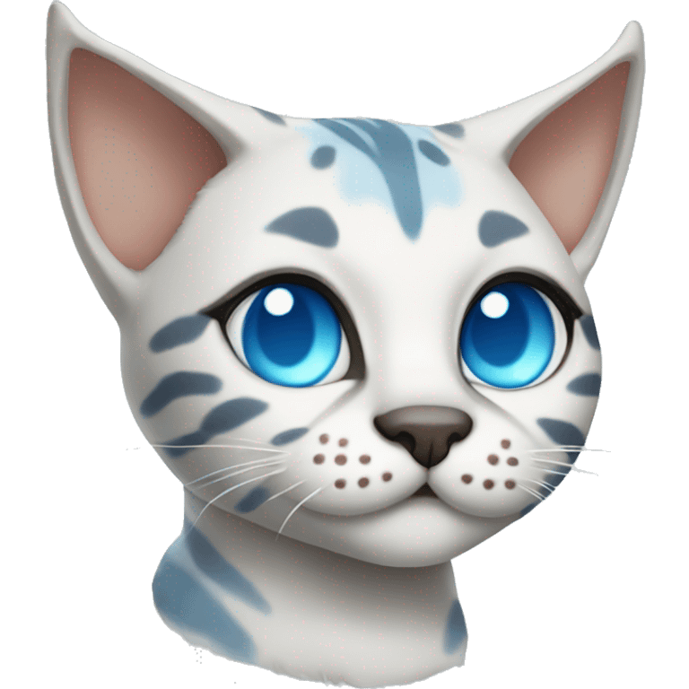 snow bengal cat with light blue eyes wearing devil ears emoji