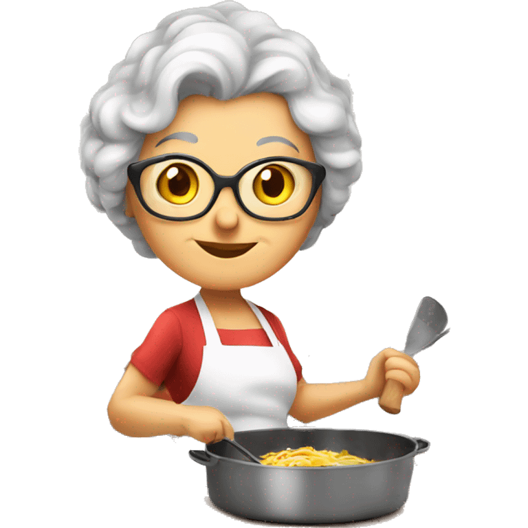 Cute cartoon Italian younger looking grandma cooking in kitchen emoji