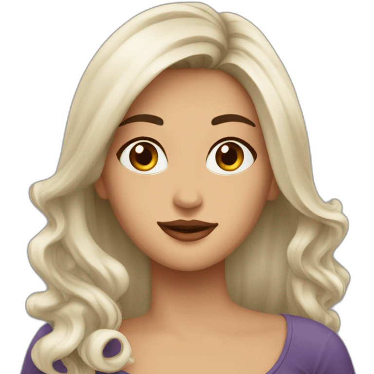 Mujer blanca cabello largo cafe rulos emoji